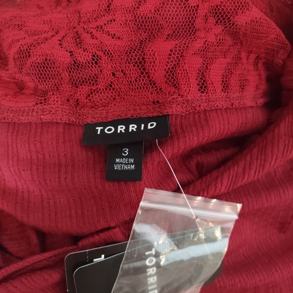 Torrid 3X red babydoll jersey lace top plus size blouse NWT buttons - Picture 6 of 9